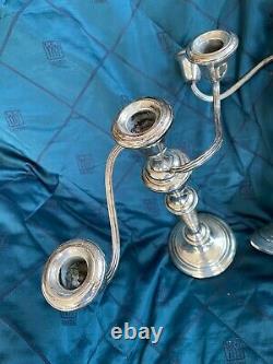 Pair of weighted Sterling Silver Vintage Gorham 3 Arm Candlesticks # 808/1