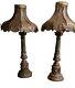 Pair Of Wonderful Vintage Silver Ornate Metal Lamps With Metal Shades 31 Tall