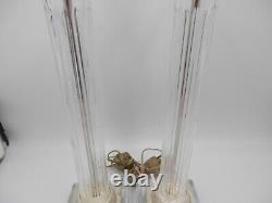 Pair of working Vintage Speer Corinthian column table lamps silver and crystal