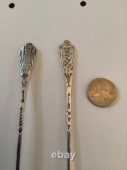 Pair old vintage Navajo silver spoons eagles whriling log symbols w provenance