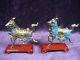 Pair Vintage Chinese Silver Enamel Horses Jade And Agate Inlay
