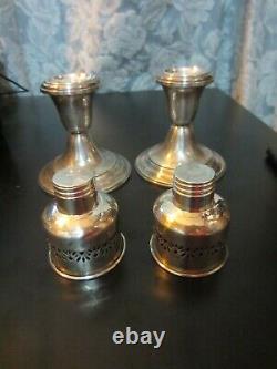 Pair vintage GORHAM sterling weighted candle holders with glass hurricane shades