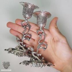 Pair vintage Italian solid silver cherub candlesticks