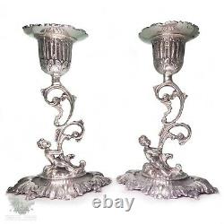 Pair vintage Italian solid silver cherub candlesticks