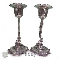 Pair vintage Italian solid silver cherub candlesticks