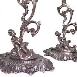 Pair vintage Italian solid silver cherub candlesticks