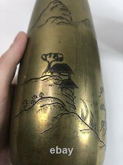 Pair vintage/antique Japanese bronze mixed metal vases with Silver