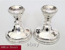Pair vintage hallmarked silver 4'' candlesticks, Adie Bros, B'ham 1956