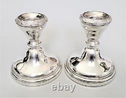 Pair vintage hallmarked silver 4'' candlesticks, Adie Bros, B'ham 1956