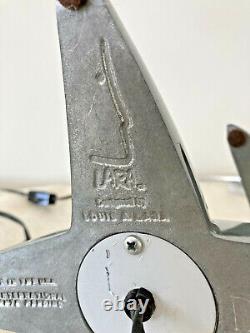 Pair vtg modern Dansk aluminum bullet Goose Neck Lamps mod star base Louis Lara
