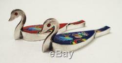 Pure Silver Cloisonne Enamel Vintage Korean Wedding Ducks Pair Hallmarked