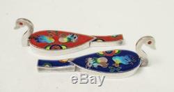 Pure Silver Cloisonne Enamel Vintage Korean Wedding Ducks Pair Hallmarked