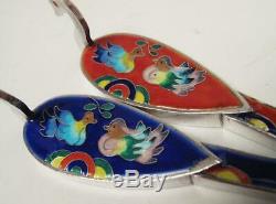 Pure Silver Cloisonne Enamel Vintage Korean Wedding Ducks Pair Hallmarked