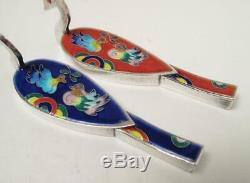 Pure Silver Cloisonne Enamel Vintage Korean Wedding Ducks Pair Hallmarked