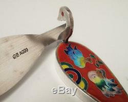 Pure Silver Cloisonne Enamel Vintage Korean Wedding Ducks Pair Hallmarked