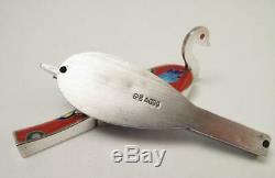 Pure Silver Cloisonne Enamel Vintage Korean Wedding Ducks Pair Hallmarked
