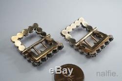 QUALITY PAIR of ANTIQUE ENGLISH SILVER & GOLD FOILED PASTE SHOE BUCKLES c1820