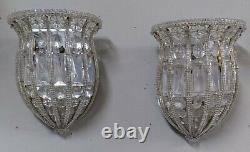 RARE Vintage Pair SHERLE WAGNER French silver Crystal Bead Light sconce Fixtures