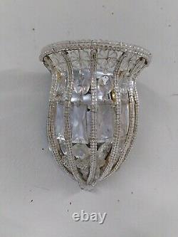 RARE Vintage Pair SHERLE WAGNER French silver Crystal Bead Light sconce Fixtures