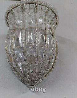 RARE Vintage Pair SHERLE WAGNER French silver Crystal Bead Light sconce Fixtures