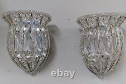 RARE Vintage Pair SHERLE WAGNER French silver Crystal Bead Light sconce Fixtures