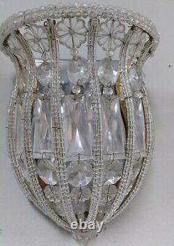 RARE Vintage Pair SHERLE WAGNER French silver Crystal Bead Light sconce Fixtures