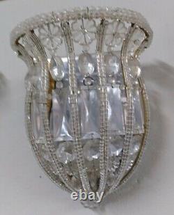 RARE Vintage Pair SHERLE WAGNER French silver Crystal Bead Light sconce Fixtures