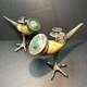 Redmile Horns Candlestick Birds Feet Pair Vintage Malachite Stone