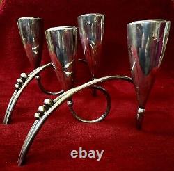 R. Rodriguez Signed Sterling 925 Modernist Pair Double Candle Sticks Vtg