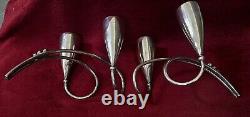 R. Rodriguez Signed Sterling 925 Modernist Pair Double Candle Sticks Vtg
