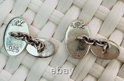 Ralph Lauren Collection Vtg. Signed RL. 925 sterling pair Engine Turn Cuff Links