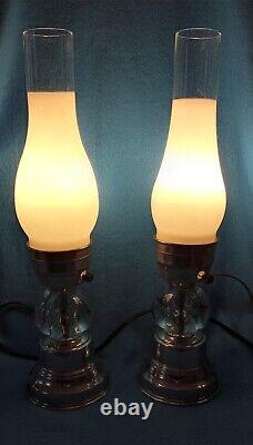 Rare Find Vintage Pair Glass and Aluminum Lamp