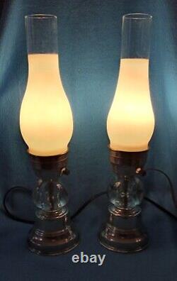 Rare Find Vintage Pair Glass and Aluminum Lamp