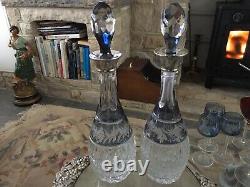 Rare PAIR VINTAGE Silver Collar DECANTERS C J VANDER 15 Marchioness Hobnail