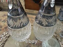 Rare PAIR VINTAGE Silver Collar DECANTERS C J VANDER 15 Marchioness Hobnail