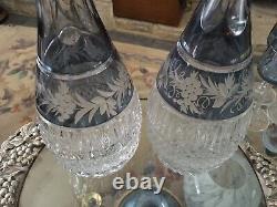 Rare PAIR VINTAGE Silver Collar DECANTERS C J VANDER 15 Marchioness Hobnail