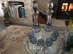 Rare PAIR VINTAGE Silver Collar DECANTERS C J VANDER 15 Marchioness Hobnail