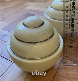 Rare Pair Of Art Deco Lamp Shades, Silver Edging, Vintage Retro, Immaculate