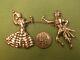 Rare Pair Of Silver Vtg Antique Chained Brooches, Spanish Man & Lady Dancers