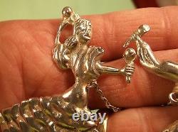 Rare Pair Of Silver Vtg Antique Chained Brooches, Spanish Man & Lady Dancers