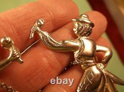 Rare Pair Of Silver Vtg Antique Chained Brooches, Spanish Man & Lady Dancers