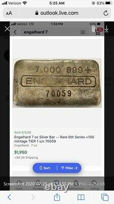 Rare Sequential Vintage Engelhard 7 Oz Collector Silver Bars Only Pair On Ebay