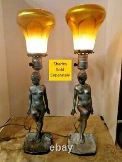 Rare VTG Art Deco Nouveau Arts & Craft RONSON Female Nude Lamps PAIR 1900-1940