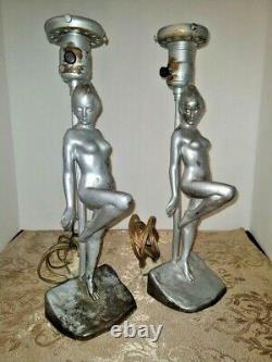 Rare VTG Art Deco Nouveau Arts & Craft RONSON Female Nude Lamps PAIR 1900-1940