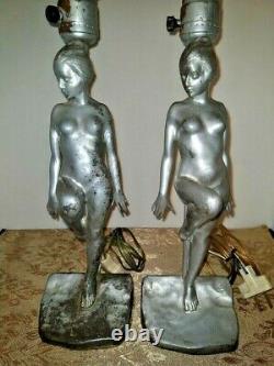 Rare VTG Art Deco Nouveau Arts & Craft RONSON Female Nude Lamps PAIR 1900-1940