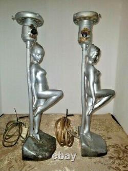 Rare VTG Art Deco Nouveau Arts & Craft RONSON Female Nude Lamps PAIR 1900-1940