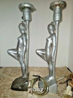 Rare VTG Art Deco Nouveau Arts & Craft RONSON Female Nude Lamps PAIR 1900-1940