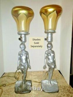 Rare VTG Art Deco Nouveau Arts & Craft RONSON Female Nude Lamps PAIR 1900-1940