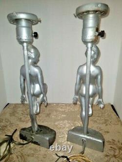 Rare VTG Art Deco Nouveau Arts & Craft RONSON Female Nude Lamps PAIR 1900-1940