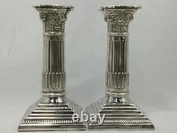 Rare Vintage Beautiful Pair of 227 Grams Silver Pillar Shaped Candle Stick Holde